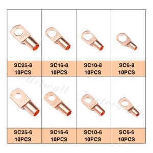 10pcs銅ラグリングワイヤーコネクタケーブルラグバッテリー端子セット電気ワイヤーケーブルコネクタSC4 SC6 SC10 SC16 SC25 SC35