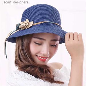 Szerokie brzegowe czapki czapki czapki 2019 Summer New Solid Floopy Straw Hats for Women Floweries Laties Sun Sun Caps Paname Style Hat Y240409