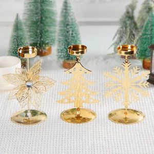 Candle Holders Santa Claus Snowflake Christmas Candlestick Metal Ornament Gift Desktop Gold Holder For Xmas Table Decoration
