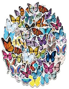 50pcslotカラフルな素敵な蝶の子供向けのかわいいおもちゃラップトップギターノートブック冷蔵庫スケートボードカーデカール4784776