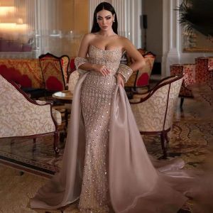 Said Champagne Sharon Mermaid Arabic Evening Dress with Overskirt Elegant Dubai Women Party Gowns