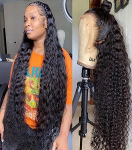 26 Inch Long Brazilian Curly WIGS Hair Transparent 13x4 Water Wave Lace Front for Black Women Short Bob Pre Plucked 180 Density D2152700