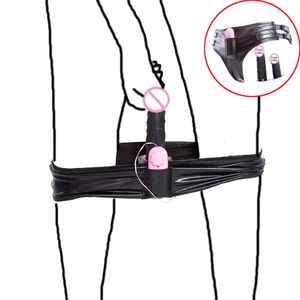PU Leather sexy Bondage Panties Chastity Device Belt Restraint Pants Underwear With Artificial Dildo Penis Vibration Masturbation
