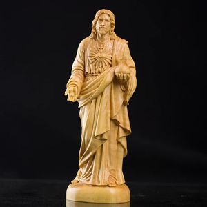 20.5cm Solid Wood Catholic Wood Carving Jesus Statue Hand Carving Home Living Room Decoration Ornaments 240408