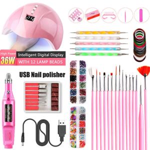 Kits Manicure Set For Nail With 36W UV LED Dryer Lamp Electric Nail Drill Machine Nail Art Tools Sticker Paint Pen Kit Nail Brush Set