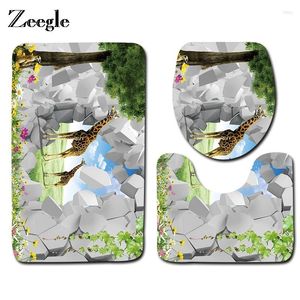 Bath Mats Zeegle 3PCS 3D Animal Printed Toilet Rug Anti-slip Bathroom Floor Mat Absorbent Memory Sponge Cover Pad Accessories