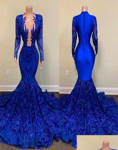 2023 Royal Blue Prom Promes Proms Mermaid с длинными рукавами Seerquins Applique Custom Sade Evening Evening Gowns vestidos формальный случай 9776893