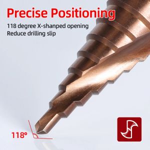 HSS M35 Tytanium Step Bit 4-12 mm spiralny rowek 1/4 sześciokątnego metalowego otworu stożka rdzeniowego rdzeń narzędzie drewniane