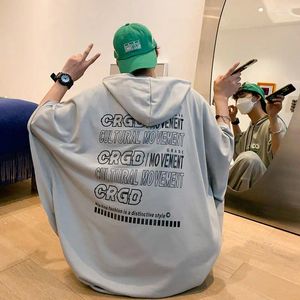 Herr hoodies mode tryckt lös batwing ärm huva tröjor kläder 2024 sommar överdimensionerade koreanska toppar avslappnad