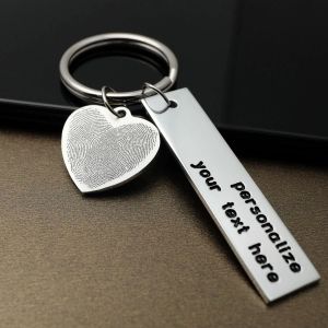 Pads Actual Fingerprint Keychain Personalized Heart Fingerprints Keychain Engraved Keyring Couple's Gift Anniversary Gift for Him