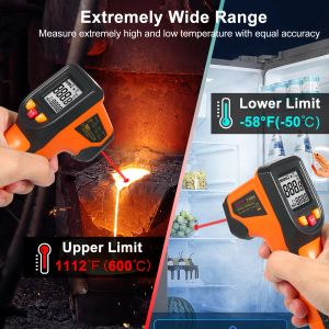 NJTY bezkontaktowy termometr w podczerwieni cyfrowy pistolet temperatury -50 ° C ~ 600 ° C/-58 ° F ~ 1112 ° F Test emisyjności termometr przemysłowy IR