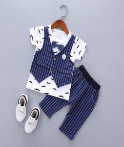 Kleinkind Kinder Baby Jungen Kleidung Gentleman T -Shirt Top Shorts Hosen Sommeroutfits Set Kinder Kleidung Cotton8303214