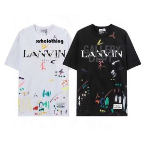 lanvins t shirt Co Branded Splashed Ink Letter Graffiti Printed Short Sleeved T-shirt with Unisex Trend Batch