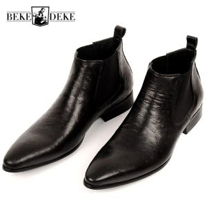 Stiefel Marke Fashion Herren Stiefel Stiefel echtes Leder komfortable braune schwarze spitze Zehen Hochzeit Männer Kleidschuhe Stiefel 3744