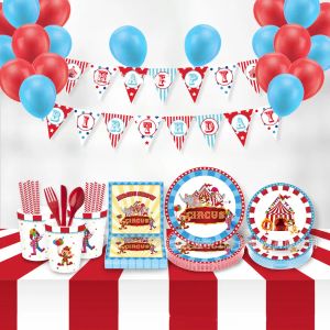 Circus Birtday Party Supplies Carnival Cake Topper Paper Cups Plate Inbjudningar Hängande Favor Väskor Strån Baby Shower Decor