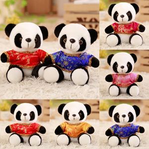 Small red Tang suit panda doll plush toy black and white dress red panda doll Chinese wedding gift