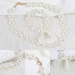 Pendant Necklaces Childrens imitation pearl baby jewelry set necklace bracelet setQ