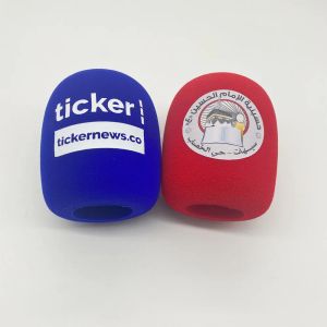Adaptör Flock Flock Mic Sünger Baskı TV istasyonları için Özelleştirilmiş Mikrofon Ön Cam Kapsar Gazeteciler Röportaj Yuvarlak Şekli