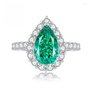 Ringos de cluster Springlady 18k PEAR BLATED GOLD 8m 13mm Anel de diamante esmeralda para mulheres Presente de engajamento 925 jóias finas de prata esterlina
