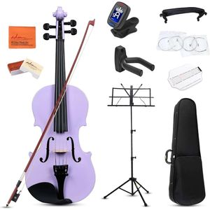 High-Quality Acoustic Violin Starter Kit for Teens and Students - Full Size Solid Wood Violin Set with Hard Case, Rosin, Bow, Music Stand, and Shoulder Rest