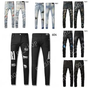 Designer jeans maschile jeans am jeans 604 di alta qualità patchwork strappato leggings 28-40