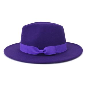 Lavender Ikatan Simpul Fedoras Lebar Brim Topi Panama Merasa Topi Jazz Hat Church Cap Inggris Wanita Fedoras untuk Pria 240401
