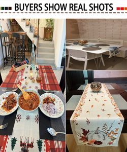 Floral Linen Table Runner Patriotic Memorial Day Decorazioni per decorazioni Table Runner Indipendence Day Holiday Party Cucina Accessori