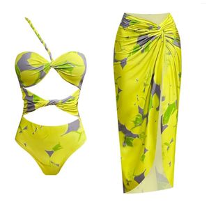 Женские купальники Ashgaily 2024 Print Front Wrap One Piece Swimsuit с юбкой вырезаны женщины монокини для купания купания пляжа.