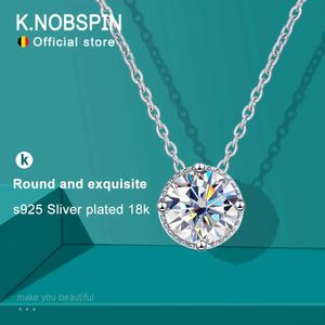 Pendant Necklaces KnoBSPIN 1ct D VVS1 round cut mosilicon pendant necklace suitable for womens party birthday gifts jewelry s925 silver plated 18k necklaceQ