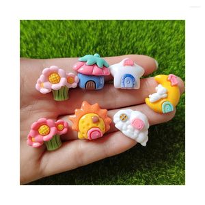 Dekorative Blumen flacher Rücken Cartoon Haus Stern Mond Blumenbaumharz Cabochons Verzierungen Scrapbooking DIY Hair Bows Accessoires Dekor Dekor