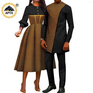 Vestidos casuais roupas de casal africano para festas femininas impressão vestidos combinando homens roupas de traje de traje dashiki e conjuntos de calça y23c046