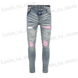 Jeans maschile strt designer designer maschi jeans retro blue sletgon bottoni patch rattonizzati jeans strappato maschi hip hop marchio pantaloni hombre t240409