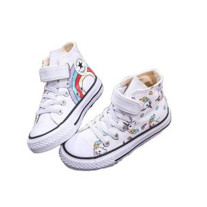 Sneakers płócienne buty dziecięce kreskówkowe graffiti trampki dziecięce Rainbow Casual Buty dla dziewcząt Wygodne dla dzieci Flats Tenis Niemowlę