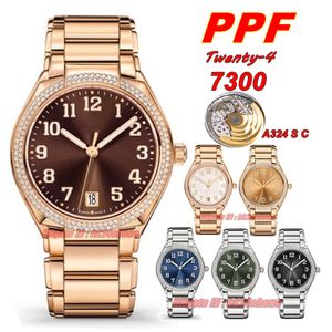 Ppfactory orologi di lusso 36mm 7300 A324 Automatico orologio da donna Diamonds scandina marrone rosa bracciale oro orologio da polso