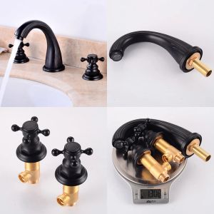 ELLEN Black Widespread Bath Sink Faucet Double Handle Basin Sink Faucet Hot Cold Water Mixer 3 Hole Bathroom Faucet ELF8001B