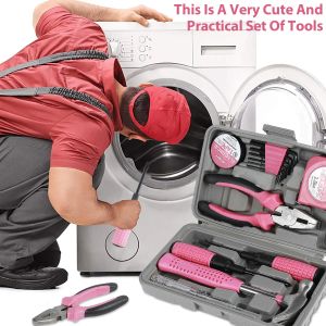 13/24 st hushållsreparationsverktygssats multifunktion rosa hemhandverktygsset Hammer och Allen Key med elektrisk tejp skruvmejsel