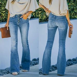 pantaloni in stile primavera ed estate slim fit multibutton bootcut womens jeans 240401