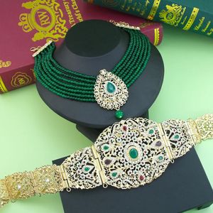 Marockan Caftan Belt Women Choker Necklace for Women Crystal Arabian Bride Wedding Jewelry Set Bead Chain Neckalce 240326