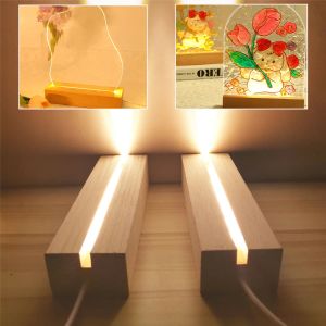 LED Wood Light Display Crystal Wooden Lighted Base Stand Acrylic Light Plate Base USB Wooden Base for Resin Art Lights Decor