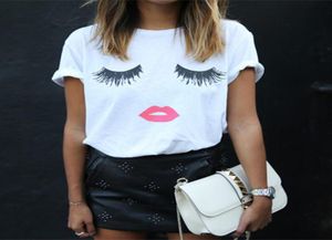 ファッションセックスリップアイラッシュプリント女性用トップスプラスサイズオフの黒いクロップトップ面白いプリント半袖Tshirt5310686