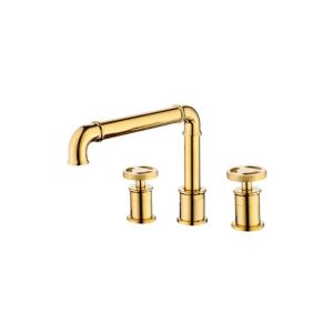 Basin Faucet Industrial Style Deck Black/Gold Brass Three-Hole Doubleハンドルホットおよびコールドバスタブ蛇口A9025