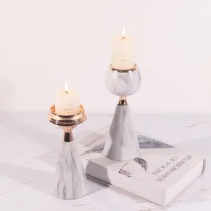 Candle Holders Nordic Wind Metal Iron Art Holder European Model House Marble Stick Wedding Decoration