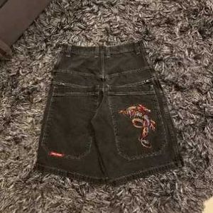 Herr jnco jeans shorts retro gotiskt mönster tryckt jnco jeans denim shorts stil hip hop väska sommar herr strand jeans jorts gym shorts 507