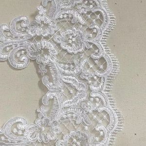 Delicate 1Yard 15cm wide Embroidery white Fabric Flower Venise Venice Mesh Lace Trim Applique Sewing Craft for Wedding Dec.
