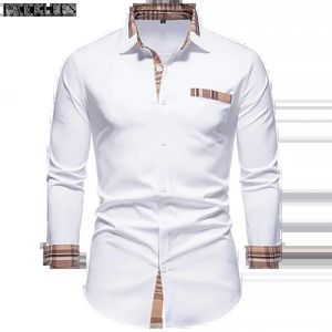 Parklees 2023 Herbst Plaid Patchwork Formale Hemden für Männer schlanker langärmeliger weißer Knopf Hemd Kleid Business Office Camisas 240326
