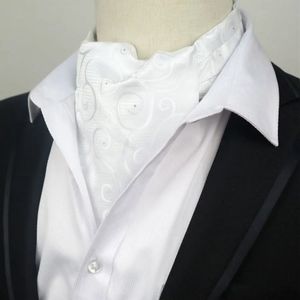 Mode Mens Cravat Ascot Tie White Floral Diamonds Gentleman Self Tied Slipsar Scarf Wedding Party LJ0123240409