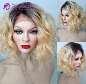 100 Malezji Virgin Human Hair Ombre Blonde Kolor Pełne koronkowe peruki koronkowe peruki przednie Bielone węzły Ombre ludzkie włosy Posts99892931758074