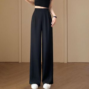 Loose Pants Stylish Women's Wide Leg Pants with Pockets for Office Wear Solid Color High Waist Trousers Relaxed Fit Straight Leg