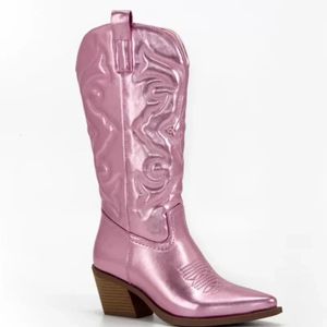 Krótka moda kowbojska 172 kostka dla kobiet Chunky Heel Cowgirl Hafted Mid Calf Western Boots 240407