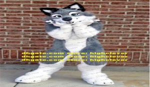 Grau Langfell Husky Hund Wolf Fuchs Fursuit Pelzige Maskottchen Kostüm Erwachsener Cartoon Charakter Schnitt die Band Boutique ZZ95199238532